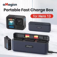 GoPro13 Battery Fast Charger Charging Case Storage Compartment Accessories AMAGISN   GoPro13 快充三充充電盒