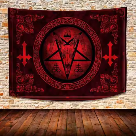 VIKAMA Halloween Dark Night Ritual Tapestry Satanic Goat Head Witch Secret Chamber Altar Bar Room De