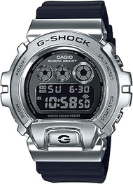 Men's Casio G-Shock 25th Anniversary Limited Edition Digital Stainless Steel and Black Resin Strap Watch GM6900-1, silver, Digital