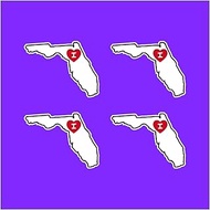 4 Pack | I Love Florida State Shaped Decal Sticker with Red Heart | Water Proof 3.5 Inch | FL | Appl