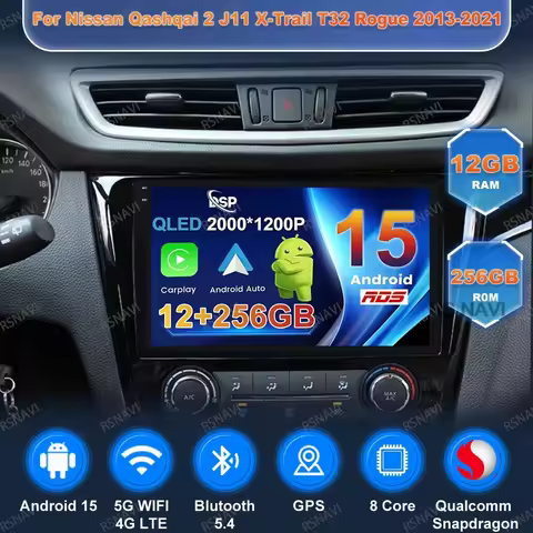 Android 15 Car Radio For Nissan Qashqai 2 J11 X-Trail T32 Rogue 2013-2021 5G WIFI DVD BT DSP 4G LTE 