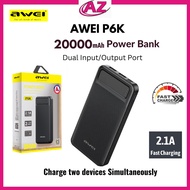 Awei P6K 20000mAh Fast Charging Dual USB Port Powerbank Micro USB and Type C Input Power Bank(Black)