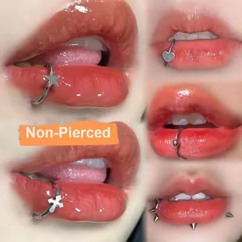 3Pcs Lip Nose Rings Neutral Punk Lip-shaped Ear Nose Clip Fake Diaphragm with Perforated Lip Hoop Bo