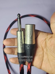 สายสัญญาณP.PHONE+P.XLRส้มดำสายแจ็คกีตาร์สายไมค์ลอย(ปลอกไนลอนถักO&K CABLE) ปลั๊กLIDGEสีเงินยาว1ม./2ม.