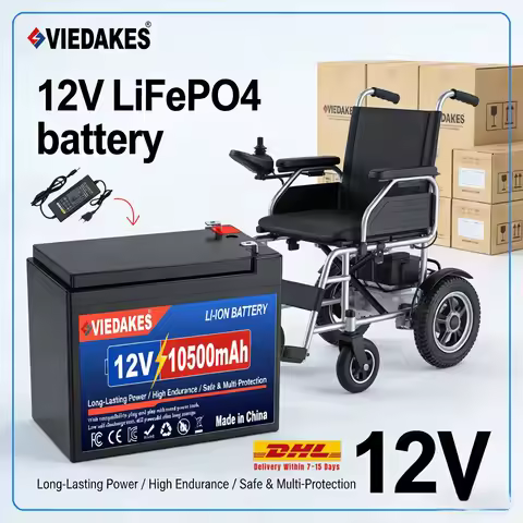 VIEDAKES 12V LiFePO4 Battery 3S7P 10.5Ah 100% Real Capacity with Charger for Camping Outdoor Farm Us