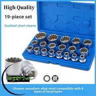 MARITA1 19 Pcs Spline Socket Set, 8-32mm 1/2" Drive 12 Point Socket Set, High Quality Cr-V Metric 6-