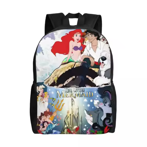 Custom 3D Printing The Little Mermaid Backpacks Ariel Movie College School Travel Bags Men Women Boo