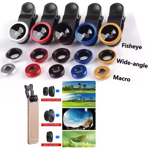 3in1 Fisheye Wide Angle Micro Camera Lens for iPhone Xiaomi Redmi 3in1 Zoom Fish Eye Len on Smartpho