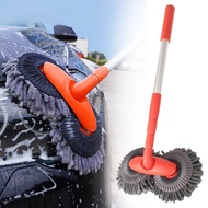 Rotating Double Brush Head Car Wash Mop Auto Supplies Three-Section Telescopic Mop Roof Window Cleaning Mainte