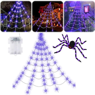 （Chen） 8 Modes Halloween Spider Web Lights Waterproof Glow Luminous Halloween Spider 5m Hanging Scar