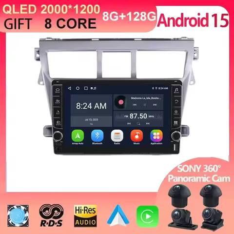 For Toyota Vios Yaris 2007 2008 - 2012 Android 15 Car Radio Multimedia Player Stereo Octa Core 4G Ca