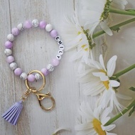 Personalized Beaded Wristlet Bangle Bracelet Keychain Wallet Natural Stone Gift