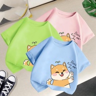 3-12Y Cute Corgi Dog Personality Cartoon Design Boys and Girls Short-sleeved Tops Round Neck Casual 
