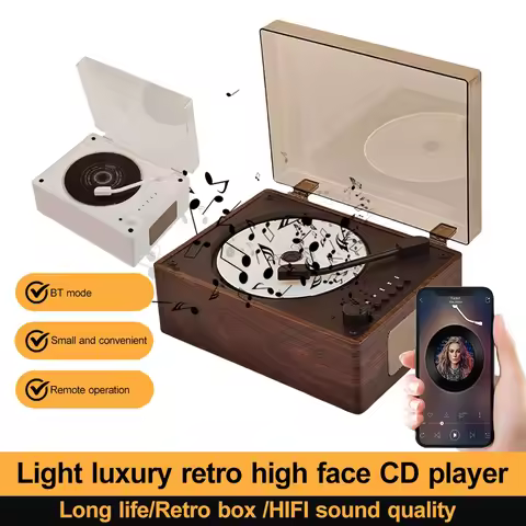 Vintage Leather CD Player Two-way Bluetooth 5.0 Built-in Speaker Portable Rechargeable Support CD BT