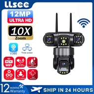 LLSEE V380 PRO 12MP สามเลนส์กันน้ำกลางแจ้ง IP66 360 องศากล้องตรวจสอบความปลอดภัยบ้านไร้สาย HD 1080P ว