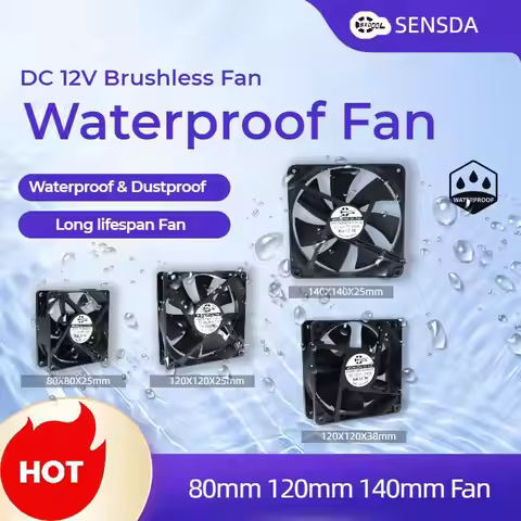 Waterproof Cooling Fan Series - DC 12V Dual Ball Bearings - Dustproof and Moisture-Resistant - Sizes