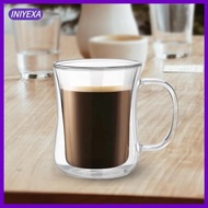[Iniyexa] Double Walled Mug Drinking Glass Borosilicate Beverage Mug Espresso Cups Glass Cup Water Cup for Woman