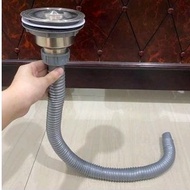 Stainless steel sink drain complete with grey hose bcp drain + 90cm hose ready to use