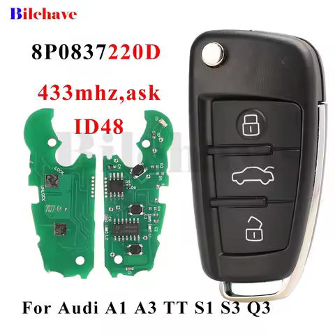 jingyuqin 433Mhz ASK ID48 Chip 8P0837220D Remote Car Key For Audi A1 A3 TT S1 S3 Q3 2005+ 8P0 837 22