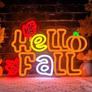 Hello Fall Neon Sign Maple Leaf Neon Sign Thanksgiving LED Neon Light Sign Thanksgiving Decorations 