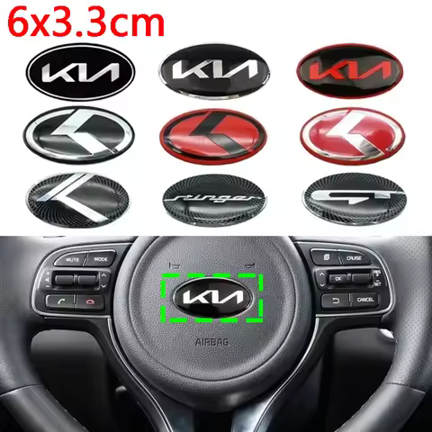 6x3.3cm Car Steering Wheel Center Emblem Badge Sticker for KIA Stinger Sportage KX3 Ceed K7 K5 K3 R 