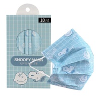 【Snoopy 史努比】成人平面醫療口罩-格紋系列 藍格史努比 （10入/盒） （17.5*9.5cm）_廠商直送