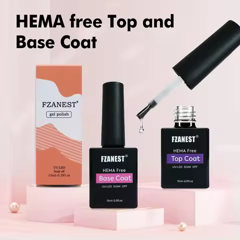 FZANEST HEMA Free Top And Base Coat Strong High Gloss UV Gel Nails The Gel Bottle BIAB Gel Polish Br
