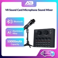 Alpha Borong V8 Sound Card Microphone Sound Mixer Sound Card Audio Mixing Console for Sing Live Android Apple Tablet
