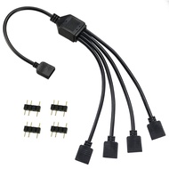 ARGBファン用電源ケーブル 4分岐ケーブル アドレサブルLED用5V3ピンARGBヘッダーコネクタ argb 分岐ケーブル 3ピン RGBファンやLEDテープ増設用半田レス 4つオスオスアダプタ付き