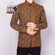 KEMEJA KATUN R6ew Men's Batik Shirt Size M L Xl Xxl Long Sleeve Cotton Brown Daneer - Light Brown, M