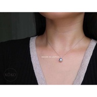 madama pearl 8mm silver gray akoya pearl diamond pendant necklace, Japanese seawater pearl, 18k gold