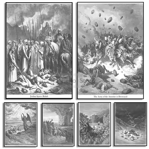 Gustave Dore Works Book of Joshua Bible Illustration Posters Prints Canvas Painting Wall Art Picture