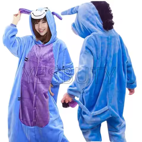 Eeyore Onesies Kigurumi Cosplay Costume Animal Blue Donkey Pajamas Adults Jumpsuits Homewear Hallowe