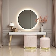 AllE quip Set of 2 Stools with Storage Space Velvet Stool Round Dressing Table Stool Storage Stools