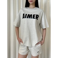 AIMER-French Terry Logo T-Shirt Oversized With Screen Print