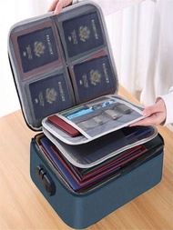 1個可鎖式防火3層文件收納盒,防水拉鍊和便攜式手提袋,用於筆記本電腦、證書和文件存儲,藍色