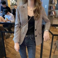 Ladies Blazer Women Long Sleeve Casual Plaid Blazer Formal Office Coat Jacket Korean Loose Casual Thin short Blazer Outerwear