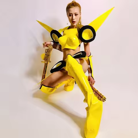Yellow Warrior Suit Performance wear Nightclub show Nightclub Bar Dj Ds Future Stage Costumes Women 