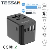 Worldwide Travel Adapter with USB C 28W , Travel Plug Adapter (3 USB C 2 USB-A) Universal Socket Dual 10A Fuses All In One International Travel Adapter - EU UK US