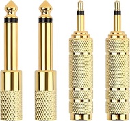 Shengxi 4-Pack Jack Adapter, 3.5mm to 6.35mm (1/4 inch) & 6.35mm to 3.5mm, Gold, 37g, for Guitar, Ke
