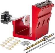 3 Holes Pocket Hole Jig Kit, Fits 2x2 & 2x4 Lumber Woodworking, Drill Bit & Plugs Included, Doweling