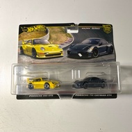 hotwheels twin pack porsche 993 gt2 yellow porsche 718 cayman gt4