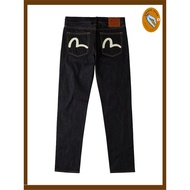 EVISU Jeans Seagull #2017 Carrot Fit Zip Fly Ecru Seagull Print Tapered Jeans