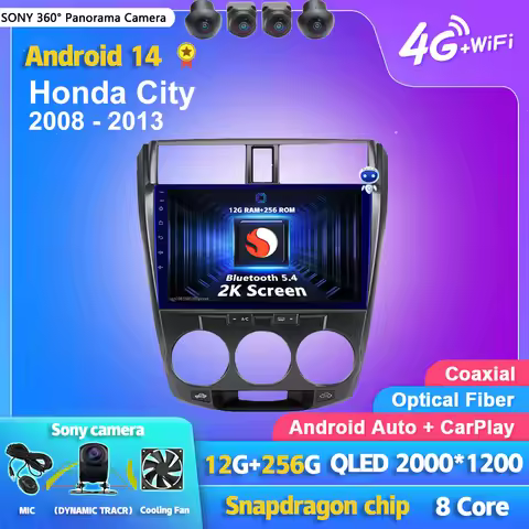 Android 14 Carplay Car Radio Multimedia Player For Honda City 2008 2009 2010 2011 2012 2013 2014 Aut