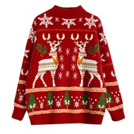 🌲เสื้อสเวตเตอร์งานผ้าไหมพรม แขนยาว sweater สีแดง ต้อนรับเทศกาลคริสต์มาส แต่งปักลายเกล็ดหิมะ