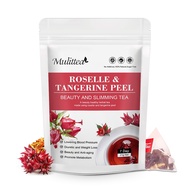 Mulittea Roselle Tea with Tangerine Peel Organic Hibiscus Flowers Herbal Tea, for Beauty, Anti-aging