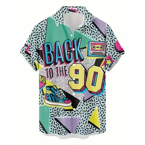 Retro 80s and 90s Hawaiian Shirt Men's Clothing Printed Fashion Outdoor Collared Summer Button-Up Sh