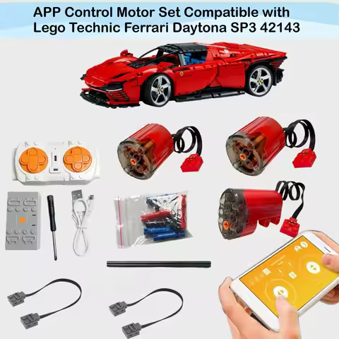 APP Control Motor Set Compatible with Lego Technic Ferrari Daytona SP3 42143 (Only Motor Without Bri