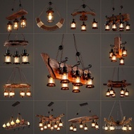 SMT💎Antique Industrial Retro Wood E27 LED Ceiling Chandelier Lighting Creative LOFT Bar luminaire Vintage Pendant Lights
