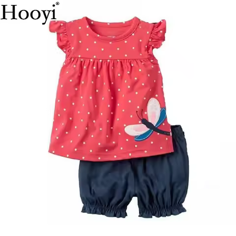 Fashion Baby Clothes Suit Dragonfly Red Newborn Clothing Sets Girl T-Shirt Jumpers Shorts Pants Summ